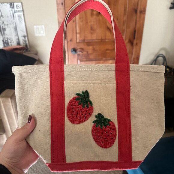 Anthropologie Beaded Canvas Tote in Strawberry - BRAND NEW - Picture 2 of 6